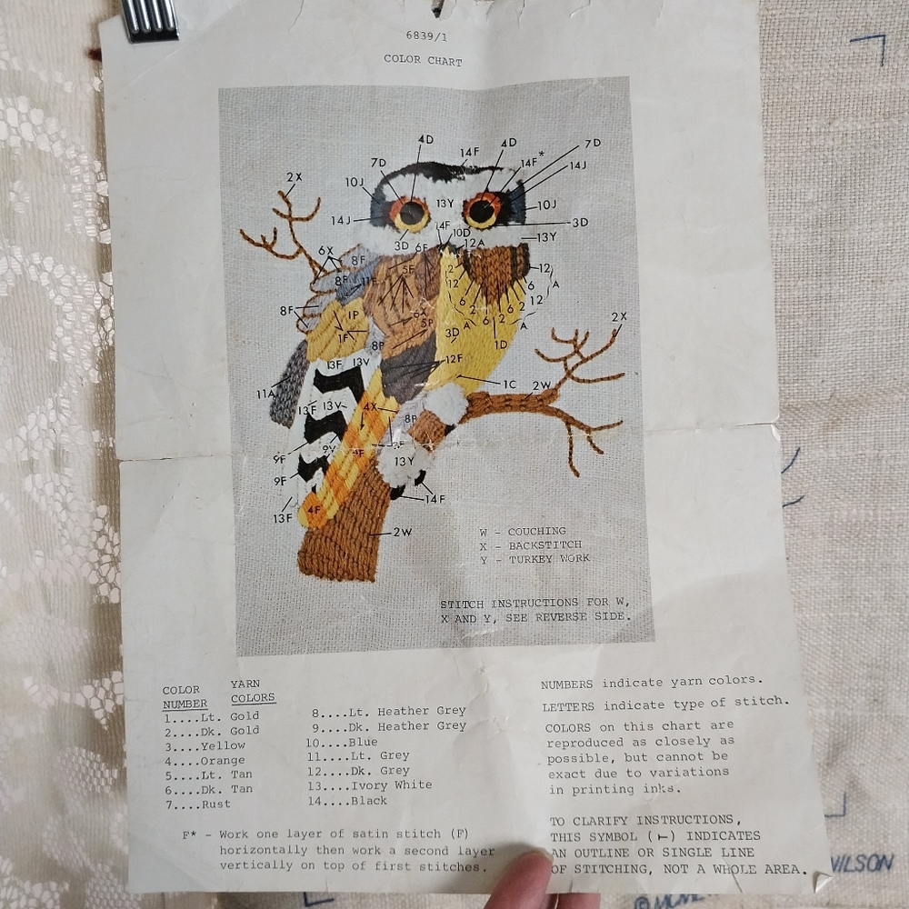 Vintage 1967 Crewel Heirloom Needlework Owl Belgian Linen Erica Wilson 6839 - Picture 3 of 4